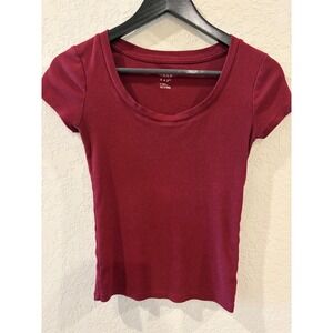 A New Day Womens Ribbed Scoop Neck Short Sleeve T-Shirt Burgundy Red XS